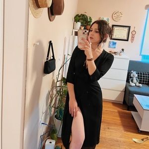 Aritzia black wrap midi dress